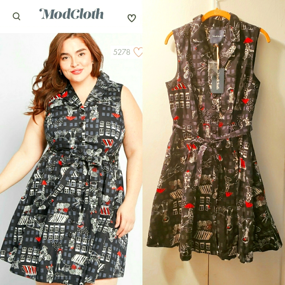 Modcloth Community Brunch Shirt Dress L